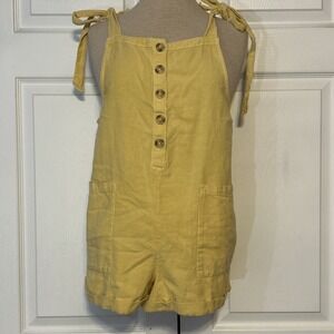 O'Neill‎ Yellow Cotton Linen Overall Short Romper Button Pockets Baggy Medium